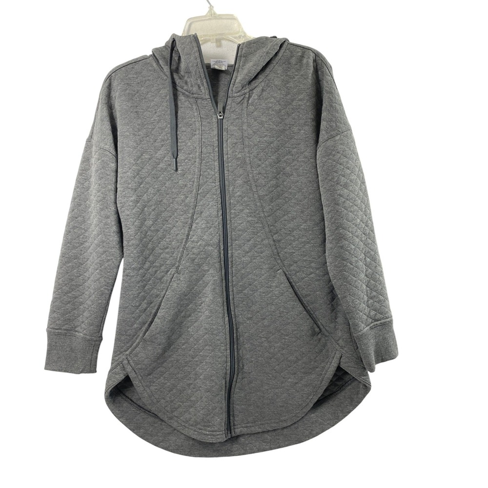 Athletic Works Hoodie Womens S 4-6 Quilted Full Zip Tunic Charcoal Grey Heather